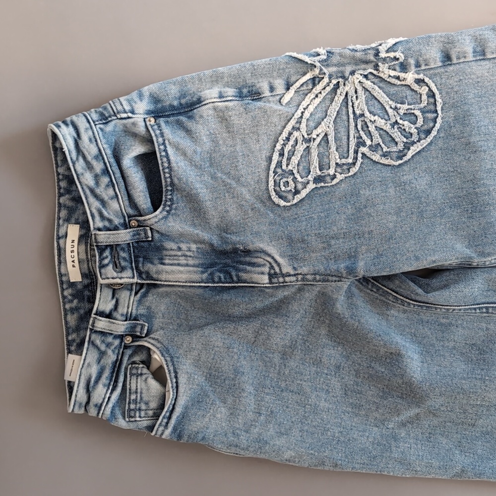 Wide Leg Butterfly Medium Wash Pac Sun Blue Jeans - Picture 2 of 11